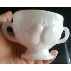 Vintage Milk Glass Harvest sugar bowl double handles no lid
